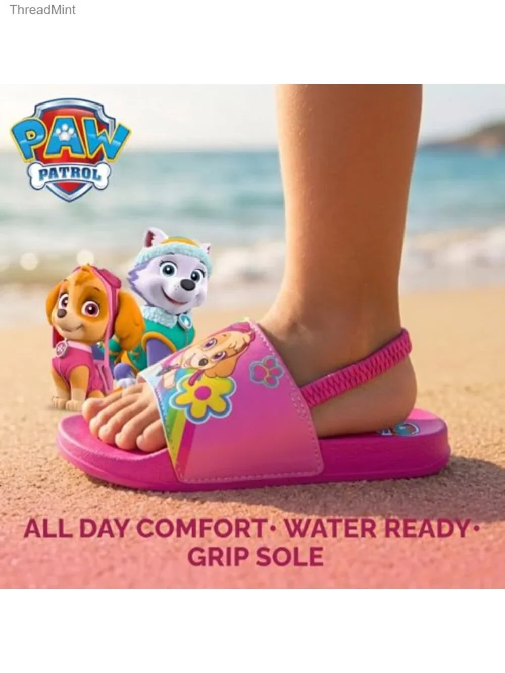 Paw Patrol Girls Summer Beach Slides Sandals Toddler Little Kid Backstrap
